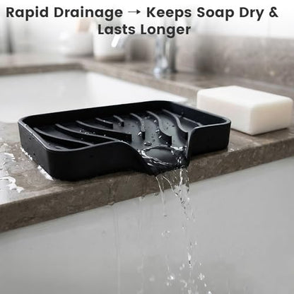 3 Pack Silicone Soap Holder, Self Draining Bar Soap Dish,Non-Slip Soft Soap Tray for Kitchen Sink Organizer, Shower & Bathroom Accessories, Keep Soap Dry, Fast Air Dry (Black, White, Beige)