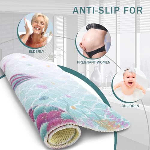 Square Shower Mats for Inside Shower, Mermaid Non Slip Bath Mat Quick Drying Bathmat Easy Cleaning Cute Shower Matt for Kids Bathroom Floor, Textured Surface Shower Foot Scrubber Mat, 24″X24″ - color: D03