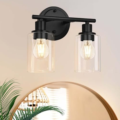 2-Light Bathroom Vanity Light Fixture Black Two Bulb Vanity Bathroom Lights Over Mirror, 2-Light Black Wall Sconce Over Sink - color: Black, size: 2-Light