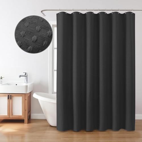 Inhousolu Fabric Shower Curtain, Waffle Weave 230 GSM Polyester, Weighted Hem, Metal Hooks Included, Water Repellent Washable, 72 x 84 Inch, Black - color: Black, size: 72"W x 84"L (Pack of 1)