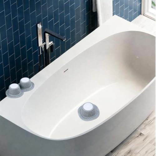 2 Pack Silicone Drain Hair Catcher - Collapsible Bathtub Shower Cover, Anti-Clog Protector for Flat & Regular Drains,Gray - color: Gray