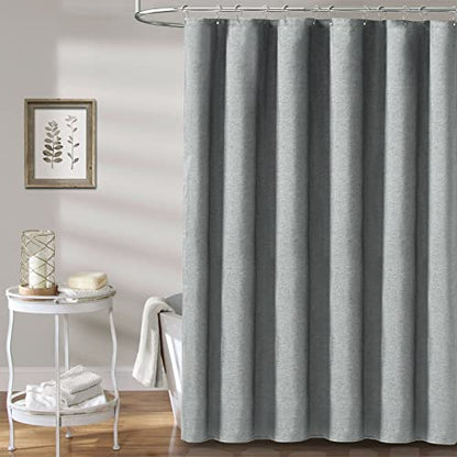 BTTN 108x72 Linen Textured Waterproof Cloth Shower Curtain Set, Grey/Gray | Extra Wide Size, 230GSM Polyester, Heavy Duty Fabric, Weighted Hem, 14 Plastic Hooks, Modern Hotel Style, Machine Washable - color: Grey, size: 108"W x 72"L (Pack of 1)