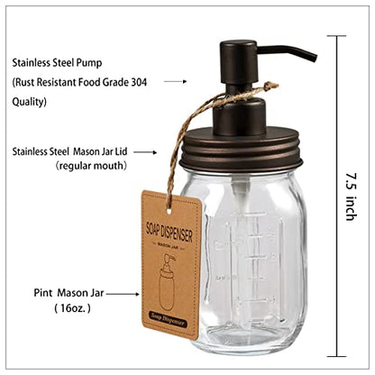 Amolliar Mason Jar Bathroom Accessories Set(4 Pack) -Bronze-Lotion Soap Dispenser&Qtip Holder Set&Toothbrush Holder-Rustic Farmhouse Decor Apothecary Jar Bathroom Countertop,Vanity Organize (Bronze) | Lotion Soap Dispenser, 2 Qtip Holder Set, Toothbrush H