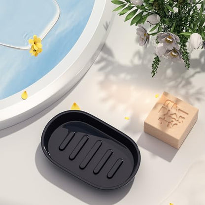 2Pcs/Set Bathroom Soap Dishes, Not Plastic！White Soap Dishes for Bar Soap, Bamboo Soap Dishes Holder for Bathroom Shower, Bathroom Sink Soap Dish (Black) - color: 2pcs Black2.0