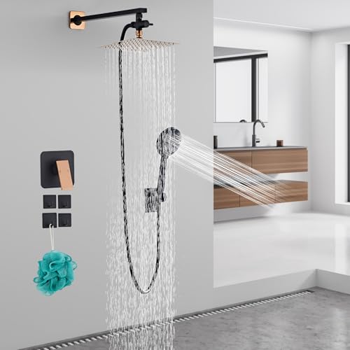 Shower Head 8'' High Pressure Rainfall, Handheld Shower Combo with 11'' Extension Arm, 5 Spray, Anti-leak Luxury Premium Quality, Rainfall Shower Head with Handheld Spray Combo, Rose Gold - color: Rose Gold, size: 8in