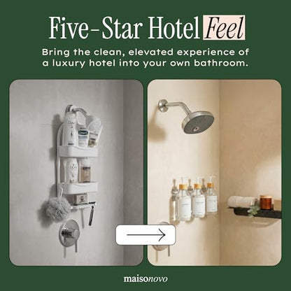 MaisoNovo Shampoo and Conditioner Dispenser|Refillable Clear Bamboo 3-Pack | 500 ml Shower Gel Dispenser Set of 3. Refillable Shampoo and Conditioner Bottles. Drill Free Secure Design. Clear Bamboo - color: Clear Bamboo Set of 3