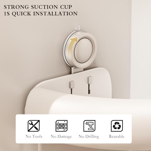 CICUFY Shower Caddy Suction Cup, 1 Pack No Drilling Corner Shower Shelves, Rust Proof Bathroom Storage Organizer, Shower Corner Caddy with Removable Hooks and Towel Bar, Triangle, Cream - style: Triangle Cream (1 Pack )