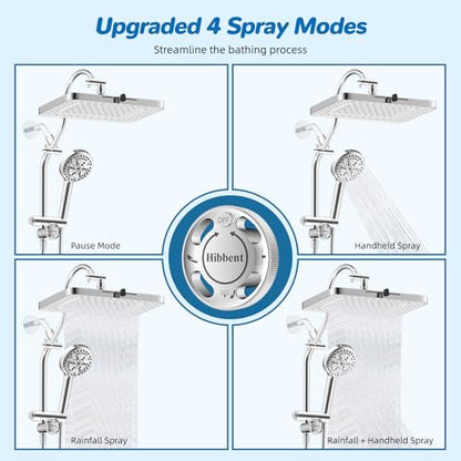 Hibbent cUPC Certified 13'' Shower Head Combo, High Pressure 5 Spray White Rainfall Showerhead, 10 Spray Handheld, All Metal Easy Reach 4-way Diverter Arm with Pause Mode, 71'' Hose and Holder, Chrome - color: White, style: Square 13"
