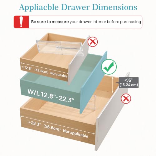 Vtopmart 6" Tall Upgrade Drawer Dividers, 12.8"-22.3" Expandable, 8 Pack | Deep Drawer Organizer, Big Drawer Separator, Clear plastic Adjustable Storage Divider for Dresser, Baby Supplies, Kitchenware - size: Tall-6" without Inserts