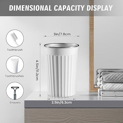 Toothbrush Cup Holder for Bathroom,Reusable Stainless Steel Bathroom Cup | 3"x4.5" Unbreakable Gray Bathroom Tumbler Cup ,300ml Easy To Clean Striated Mouthwash Cup - color: White