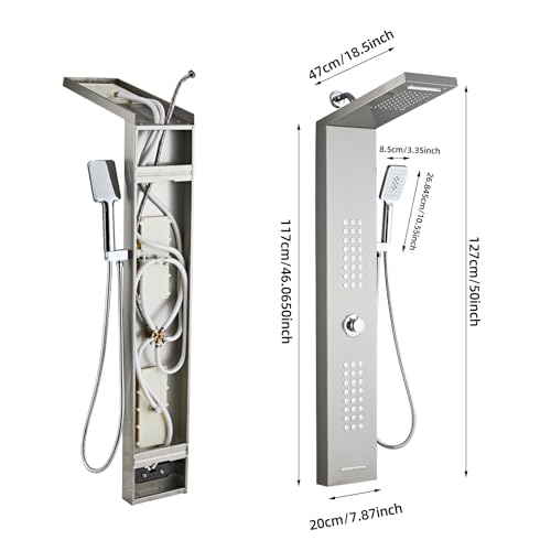 Shower Panel Tower System,Rain Shower Head Rainfall Waterfall | Handheld High Pressure Rain Massage System(Brushed Silver) - color: brushed silver, style: Upgrade and lengthen