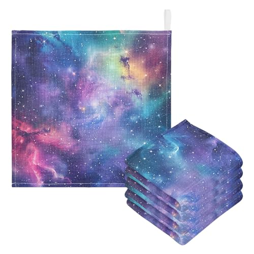 YETTASBIN Galaxy Muslin Baby Hand Washcloths, Soft Cotton Bath Face Towel, 4 Layers Extra Absorbent Feeding Burp Cloth for Newborn Infant, 5 Pack - size: 12 Inch x 5 Pack
