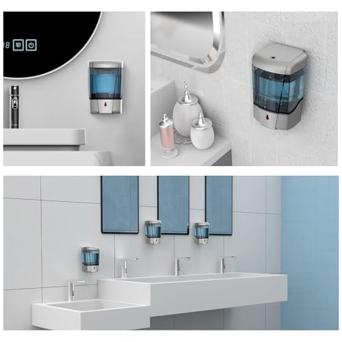 Automatic Soap Dispenser 20fl oz/600ml Touchless Wall Mount Liquid ABS Auto Hands Free Touchless Soap Dispensers Bathroom Kitchen 9031 Silver - color: Silver