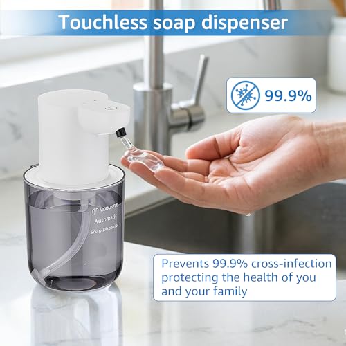 Automatic Soap Dispenser for Kitchen Sink - Wall-Mount & Countertop White | 4-Level Adjustable,13.5oz Clear Plastic IPX5 Rechargeable, Suitable for Bathroom - color: White.l