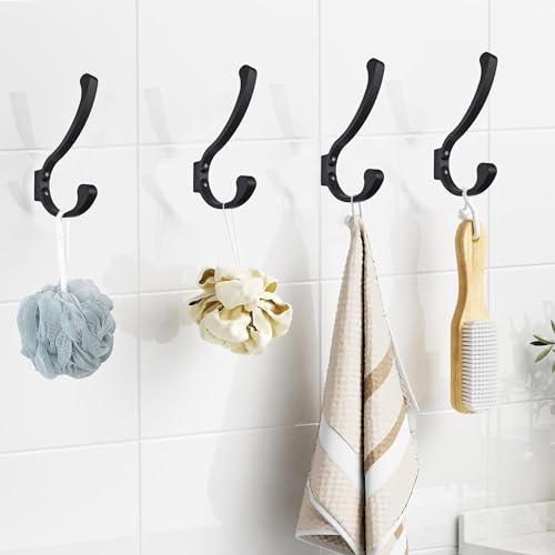 Coat Hooks for Wall, Heavy Duty Large Wall Hooks for Hanging Wall Mounted Metal Robe Hooks Utility Hooks for Coat, Scarf, Bag, Towel, Key, Cap, Cup, Hat (Black, 6 Pack)