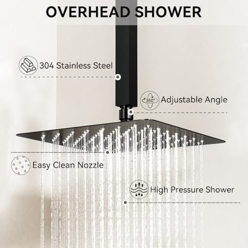 Rainfall Shower System, STARBATH 10" Ceiling Mount Rain Showerhead and 6" Wall Mounted Rainfall Shower for Couples, On Off Button Valve Dual Head Shower Systems Complete, Matte Black - color: Matte Black, size: 10+6 inch-14