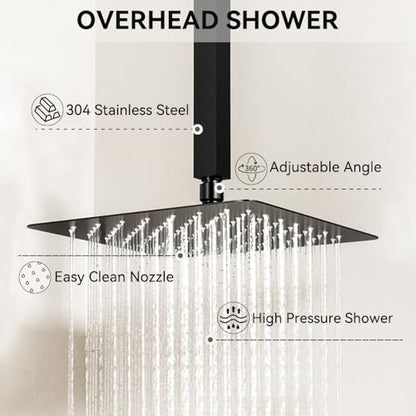 Rainfall Shower System, STARBATH 10" Ceiling Mount Rain Showerhead and 6" Wall Mounted Rainfall Shower for Couples, On Off Button Valve Dual Head Shower Systems Complete, Matte Black - color: Matte Black, size: 10+6 inch-14