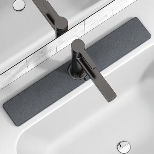 Premium Stone Faucet Mat for Kitchen Sink, 23.6" x 4" Dark Gray | Quick Drying & Water Absorbent, Sink Splash Guard Tray for Prevents Moisture Buildup - color: Dark Gray, size: 23.6" x 4"