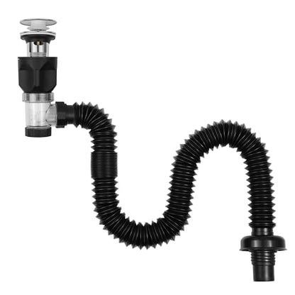 Bathroom Sink Drain Kit, with Flexible Expandable P-Trap Sink Drain Pipe, Fits 1-1/4",1-1/2" and 2'' Drain Hole, Built-in Anti-Clogging Stopper, Anti-Odor With Overflow - color: Black With Overflow, style: 1 Pack