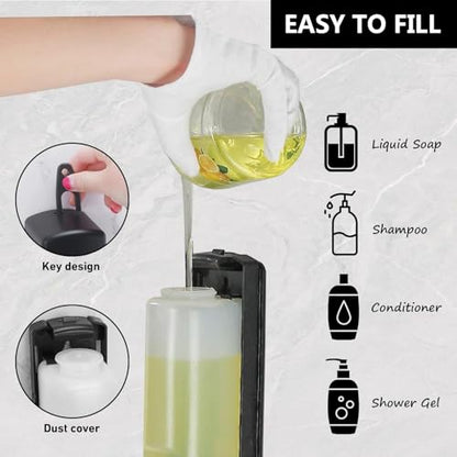 Manual Wall Mounted Single Soap Dispenser, 11.8oz/350ml Black Plastic | Kitchen Bathroom Commercial Shower Soap Dispenser, Clear Refillable Lotion Pump, for Liquid Containers Shampoo Chamber - color: Black