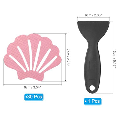 PATIKIL 30 Pcs Non Slip Bathtub Stickers, Anti Slip Shower Stickers with Scraper Bathroom Shower Floor Decals Sea Shell Shape Cute Treads Tubs, Pink - color: Pink