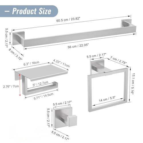 YACVCL 5 Pieces Brushed Nickel Bathroom Accessorie Set 23.6 Inch Towel Bar Set SUS304 Stainless Steel Towel Holder Set for Bathroom,Toilet Paper Holder with Shelf Wall-Mounted Bathroom Hardware Set - color: 5 Pcs Brushed Nickel