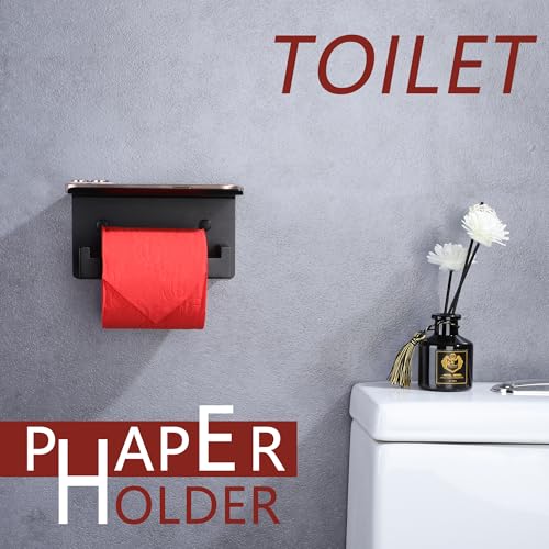 LANC Black Toilet Paper Holder with Shelf, Toilet Paper Roll Holder with Phone Shelf for Bathroom Kitchen Wall Mounted, 304 Stainless Steel TP Holder,Matte Black Left, A8367MB-LF - color: Matte Black, size: Left