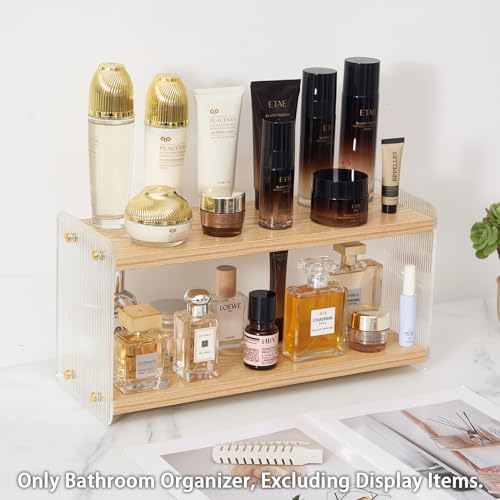 SARUFO Bathroom Counter Organizer, 2 Tier Vanity Shelf for Makeup, Skincare, Perfume, Cologne and Cosmetics - Countertop Storage for Sink, Vanity, Dresser, Cabinet, Rack and Tray