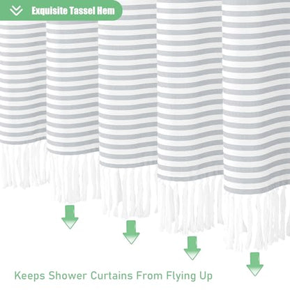 Stall Fabric Shower Curtain, 60 inch Modern Farmhouse Grey and White Boho Striped Cloth Shower Curtain with Tassels, Hotel Luxury Bathroom Shower Curtain Set with 10 Hook, Grey, 60x72 - color: Grey, size: 60"W x 72"L (Pack of 1)