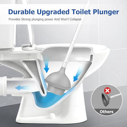 2 in 1 Toilet Brush and Plunger Set, with Holder, White, 2 Packs | Heavy Duty, Hidden Design, Home Essentials, Bathroom Cleaning, Toilet Bowl, Bathroom plunger and brush set