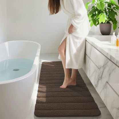 Luxury Long Bathroom Rugs Runner 24x48 Inch Bath Rug Non Slip, Brown | Thick Soft and Absorbent Microfiber Bath Mat, Rubber Backing Striped Rug Carpets, Machine Washable Plush Mats - color: Deep Brown, size: 24" X 48"