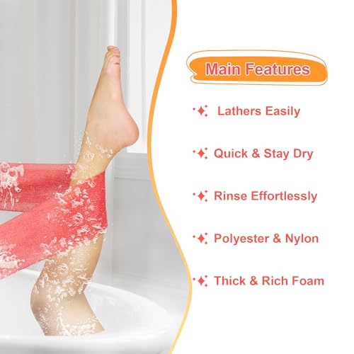 Exfoliating Washcloth, Exfoliating Shower Towel, Exfoliating Body Cloth, 6 PCS, Flame & Saffron