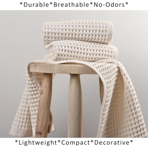 PÜSKÜL Natural 100% Turkish Cotton Waffle Hand and Kitchen Towels Set of 3 | Raw-Undyed, Large 32x16 inc, Honeycomb-Waffle weave towel for bathroom & kitchen. Premium quality oeko-tex made in Turkey. - color: Natural Raw-undyed, size: Kitchen & Hand Towel