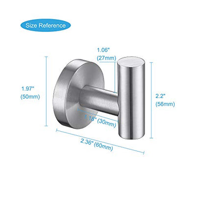 TASTOS Bathroom Towel Hooks Brushed Nickel, 2 Pack Stainless Steel Robe Coat and Clothes Hook, Heavy Duty Wall Hook for Bathroom & Kitchen, Modern Round Style Screw Wall Mounted - color: Brushed Nickel