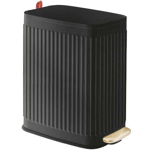 Small Bathroom Trash Can with Air Freshener Soft Close Lid, 6 Liter/ 1.6 Gallon Stainless Steel Garbage Can with Removable Inner Bucket, Step Pedal, Slim Wastebasket for Bedroom, Toilet, Office,Black - color: Black/1.6 Gal