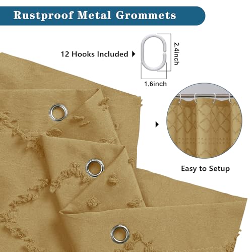 Gold Stall Boho Shower Curtain, Modern Tufted Plaid Striped Narrow Half Size Fabric Shower Curtain, Farmhouse Tufted Textured Shower Curtains for Bathroom, 36" W x 72" L - color: Gold, size: 36"W x 72"L (Pack of 1)