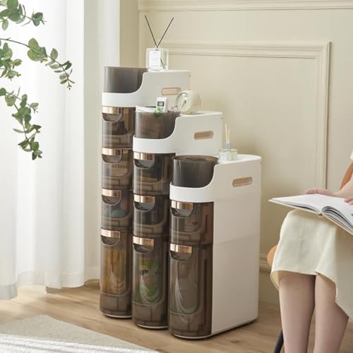 2 Tiers Freestanding Narrow Storage Cabinet with Wheels, Bathroom Floor Cabinet with Large Capacity Mobile Storage Cabinet with Drawers for Bathroom - size: 2-Tier