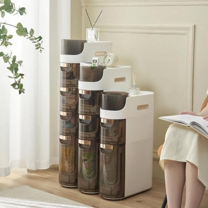 2 Tiers Freestanding Narrow Storage Cabinet with Wheels, Bathroom Floor Cabinet with Large Capacity Mobile Storage Cabinet with Drawers for Bathroom - size: 2-Tier