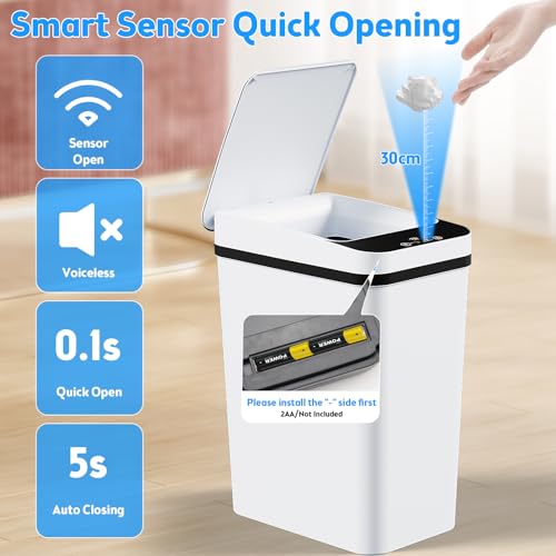 KOEYLE 2 Pack 2.2 Gallon Automatic Touchless Garbage Can, Small Motion Sensor Smart Trash Can, Slim Waterproof Trash Bin for Bedroom, Bathroom, Office, Living Room, White - color: 2 Pack 2.2 Gallon White