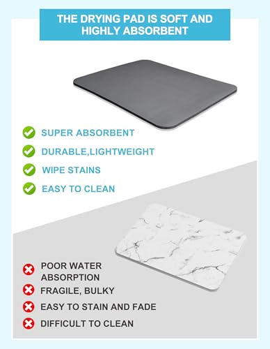 Dish Drying Mat for Kitchen Counter, 16"x24" Pad with Rubber Backed (Grey) | Hide Stain Anti Absorbent for Kitchen Counter, Non-slip Drying Mat for Coffee Machine Dish Rack - size: 16" x 24"