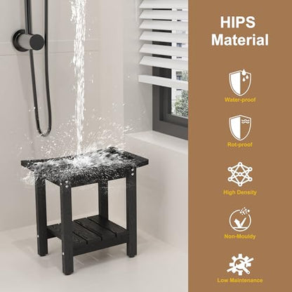 HIPS Shower Benches for Inside Shower, Shower Stool with Space-Efficient Storage Shelf, Waterproof Shower Chair Seat for Spa Bathroom(Black) - color: Black