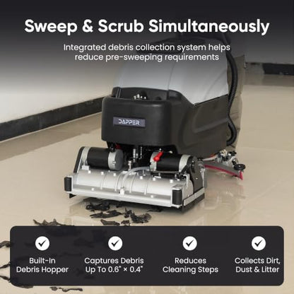Battery-Powered Sweep & Scrub Commercial Floor Cleaning Machine, 25.5" Cleaning Path, 35" Squeegee, 14.5/17 Gal Tanks, Self-Propelled, 4-Hour Runtime, 2-Year Warranty