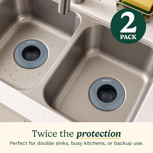Cuisinart Stainless Steel Kitchen Sink Drain Strainer, 2-Pack, 4.35" | Fits standard 3.5in drains, silicone base and mesh, scratch-safe on steel or porcelain, enamel-coated to resist rust - color: Dark Gray