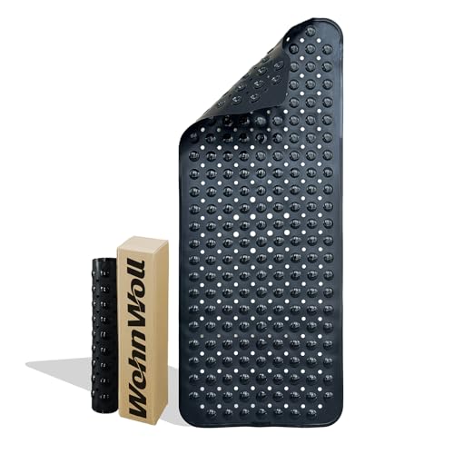 Non-Slip Bath Tub Mat, Extra Large 40x16 Inch Shower Mat with Suction Cups & Drain Holes, Quick Dry Soft Mat for Bathroom Floor Safety, Bubble Style, Black - color: Black