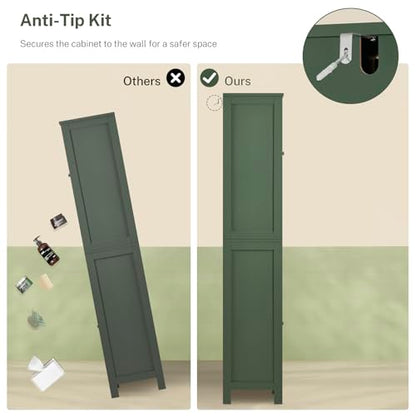 67" Tall Bathroom Cabinet with Adjustable Shelves and Doors, Narrow Bathroom Storage Cabinet for Small Space, Living Room, Entryway, Kitchen, Green - color: Green