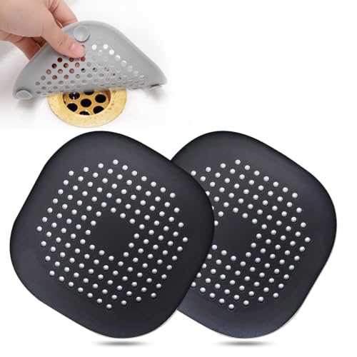 Bovinde Hair Drain Catcher,Square Cover for Shower 2 Pack (Black) | Drainer Cover Silicone Hair Stopper with Suction Cups,Protector Accessories,Easy to Install Suit for Bathroom,Bathtub,Sink - color: Black