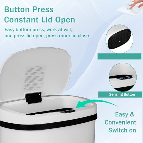 PayLessHere Kitchen Trash Can Automatic Trash Can with Lid 50 Liter 13 Gallon Touch Free High-Capacity Brushed Stainless Steel Waste Bin for Bathroom Bedroom Home Office (White) - color: White