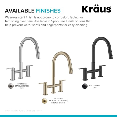 KRAUS Oletto Bridge Kitchen Faucet with Pull-Down Sprayhead in Matte Black, KPF-3122MB - color: Matte Black, style: Bridge Faucet