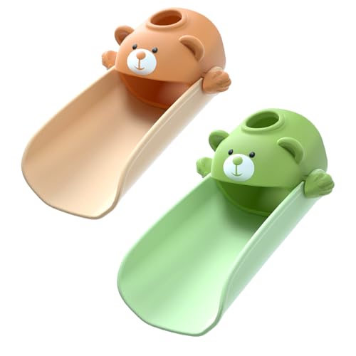 SKYROKU Faucet Extender for Toddlers with Temperature Sensor, Cute Bear | Sink Extender for Kids Hand Washing, Fits Most Standard Bathroom Kitchen Faucets (Not for Pull-Out or Extra Wide) - color: Avocado Green & Brown