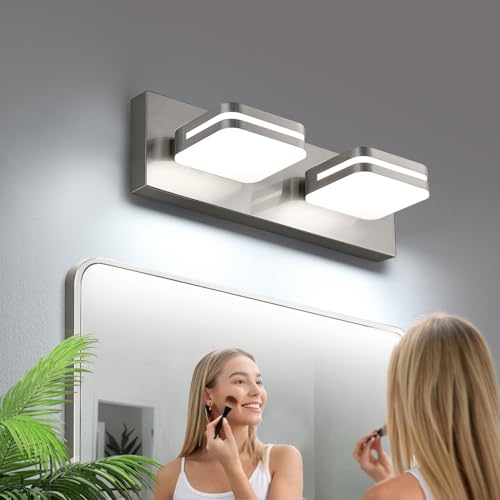 Torondo 360° Rotate LED Bathroom Vanity Light Fixtures, Acrylic Vanity Lights for Bathroom, Modern Wall Lighting Fixtures Over Mirror Living, Brushed Nickel, Natural White, 2-Light, 14-Inch - color: Brushed Nickel, Natural White, size: 2-Light, 14-Inch